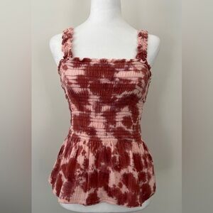 Pink and Red Tie-Dye Smocked Dress